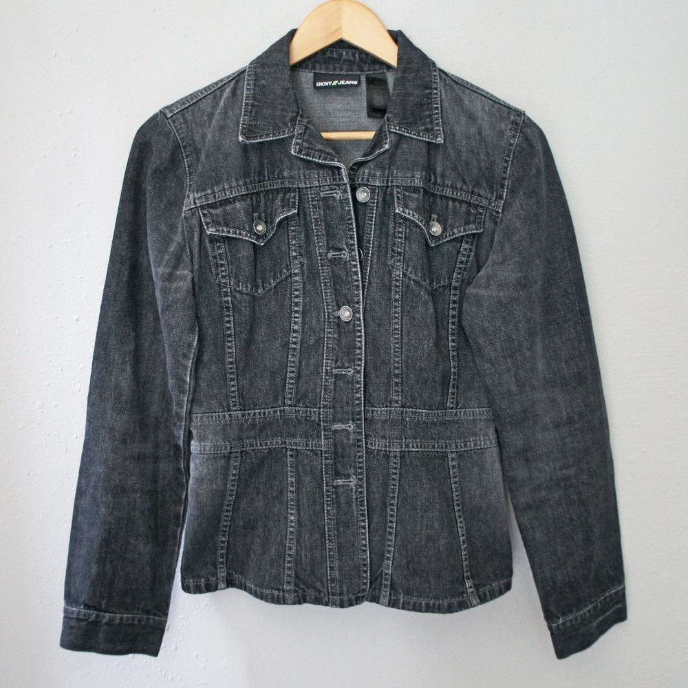 DKNY Jeans Black Denim Button Up Jean Jacket EUC